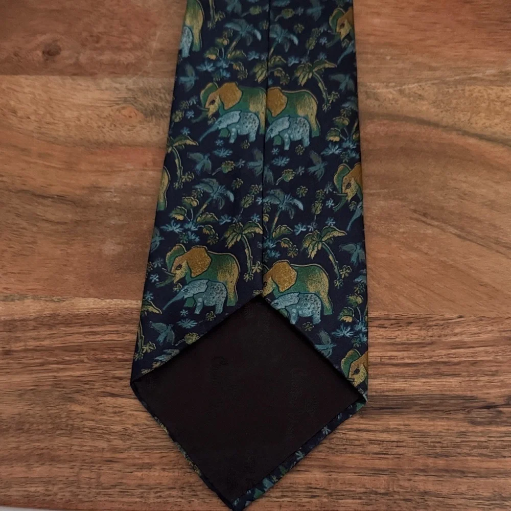 Mother and Baby Elephant Patterned Tie - Blue and Gold